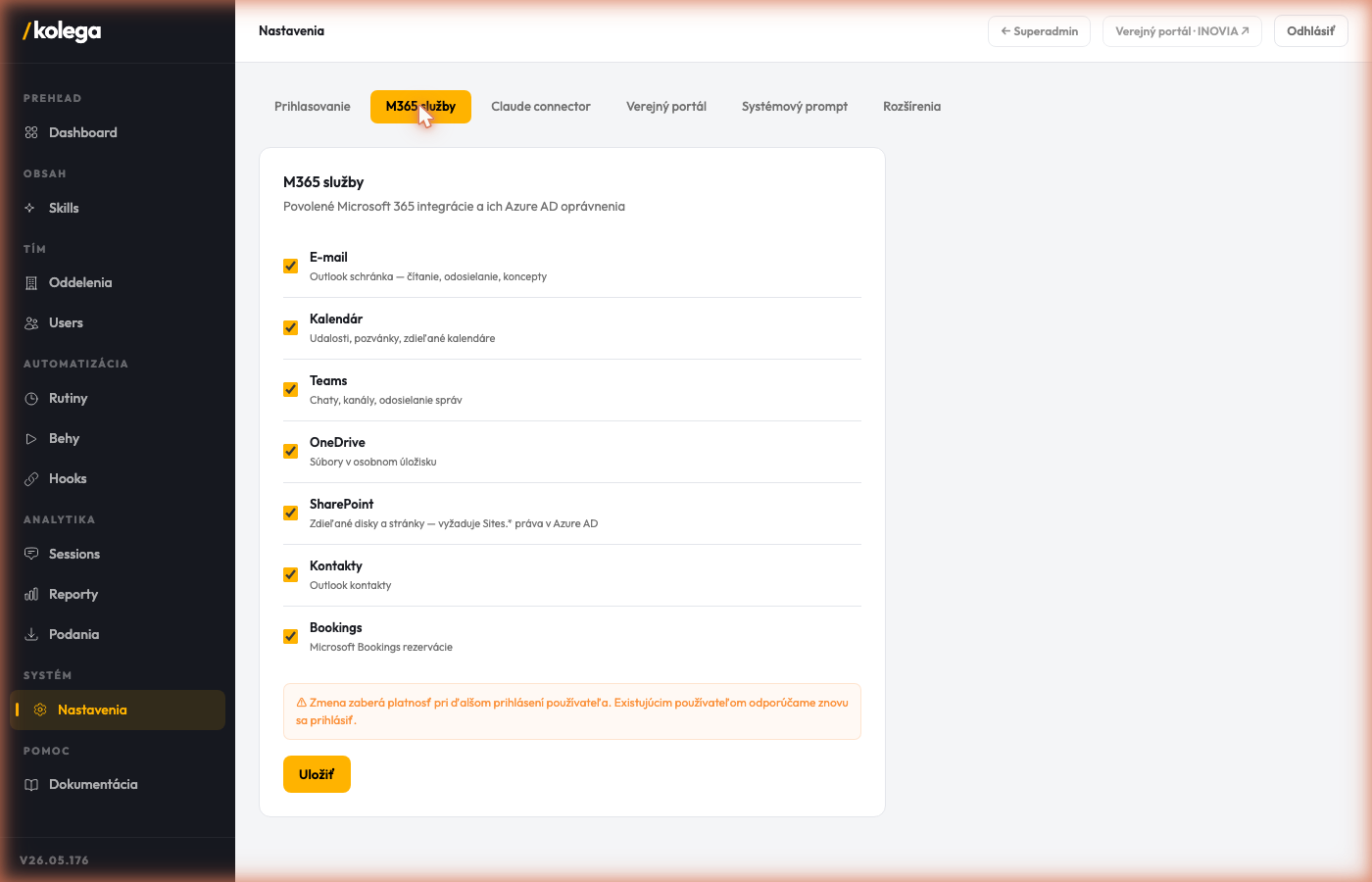 Integrácie admin panel