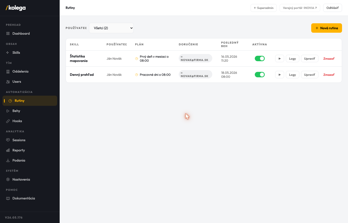 Schedules admin panel