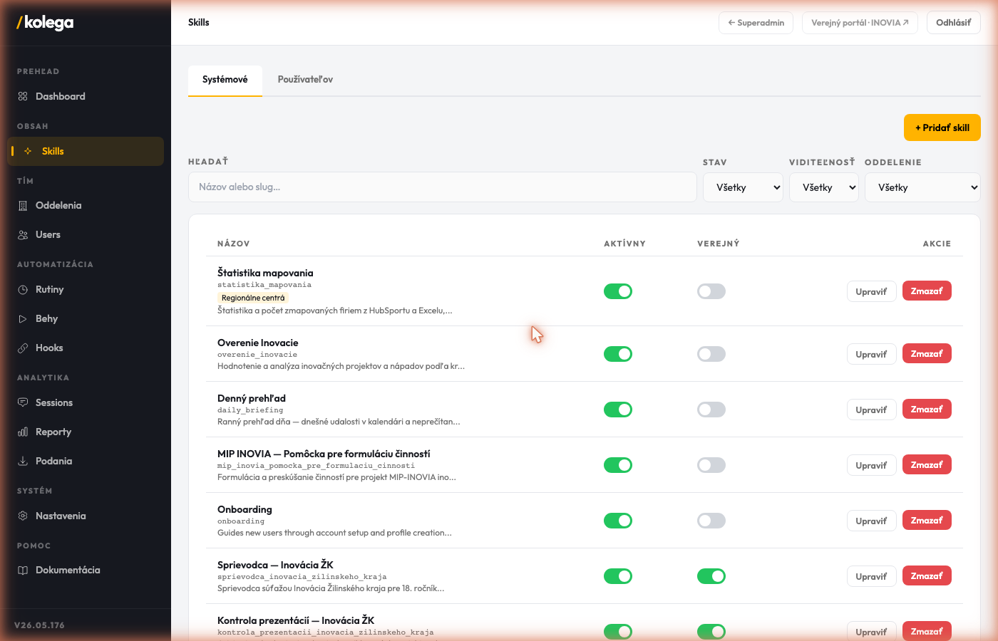 Skills admin panel